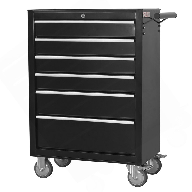 Armoire à outils 6 tiroirs à roulettes, rangement en métal de grande capacité avec roulettes et verrouillage pour le garage et l'atelier
