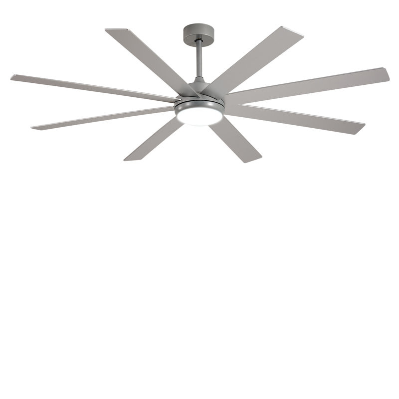 Ventilateurs de plafond de 66 po avec lumières, ventilateur de plafond intérieur / extérieur argenté avec télécommande APP, moteur à courant continu silencieux réversible à 8 pales à 6 vitesses