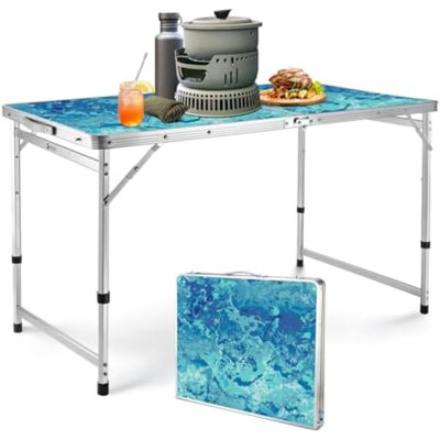 Table de camping pliante de 120 cm, petite table de pique-nique portative | Hauteur réglable ; Table pliante légère en aluminium ; Petite table pliante avec poignée de transport ; Utilisation extérieure, intérieure, randonnée, plage