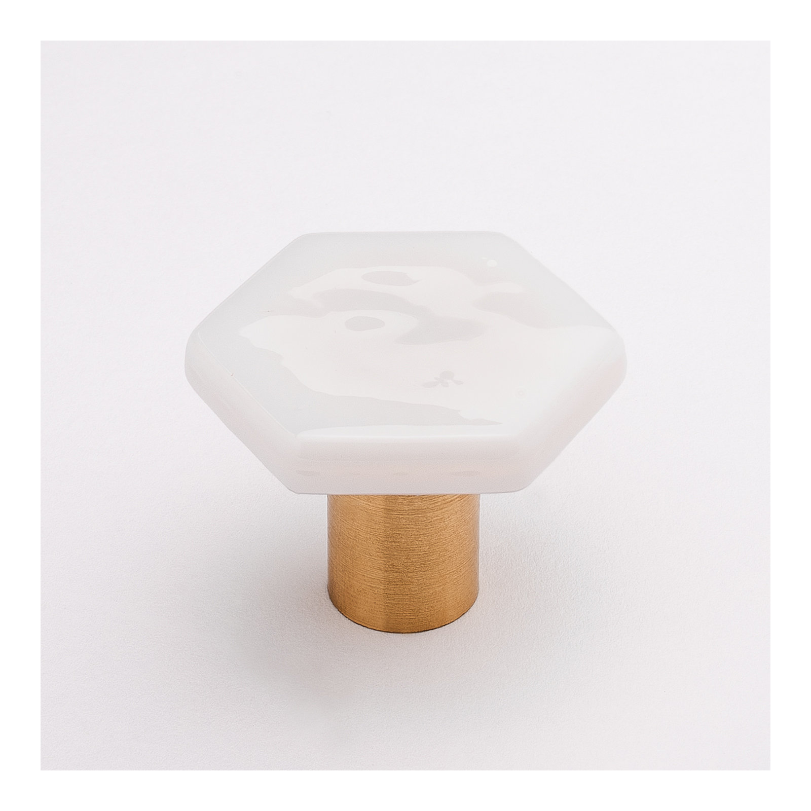 Geometric Decorative Cabinet Hardware Bar Knob, Iridized White Glass, Satin Brass
