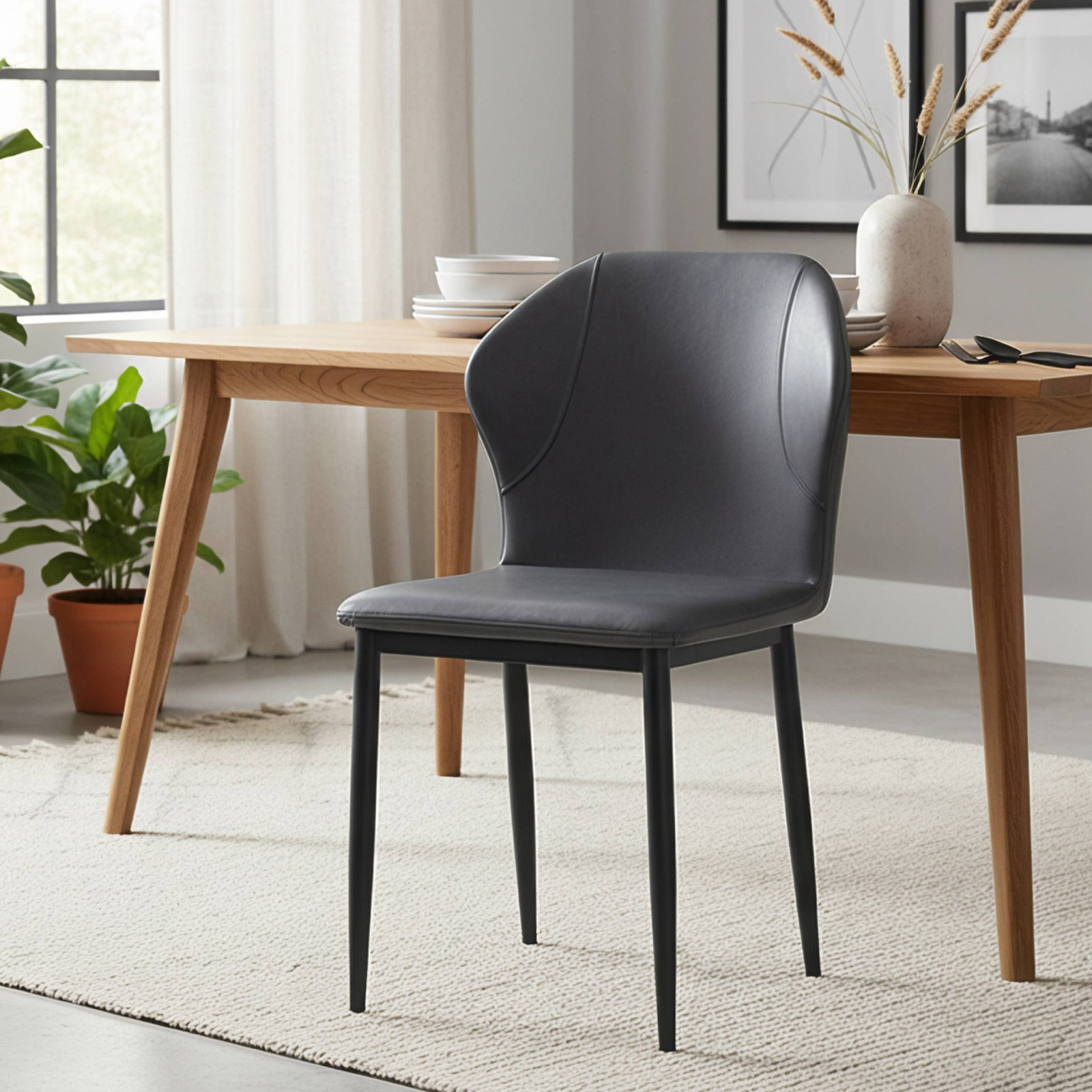 Steves Fabric Metal Side Chair Dining Chair, Charcoal, Single