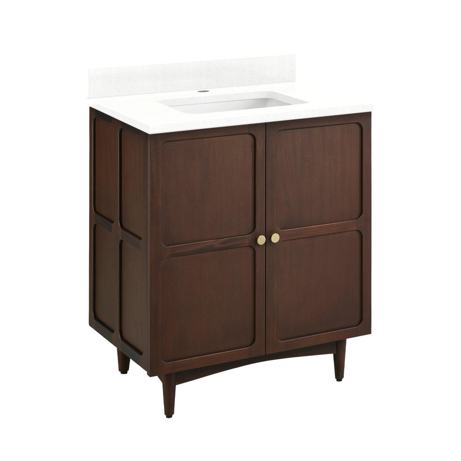 Delavan 30" Single Bathroom Vanity, Feathered White Quartz, Single-Hole, Rectangular 
