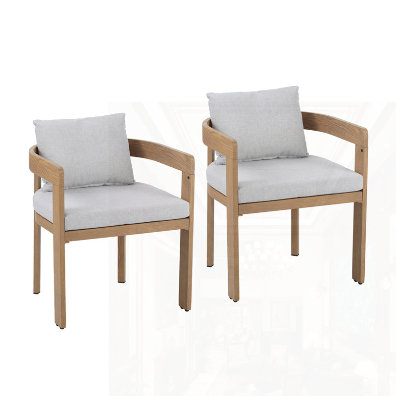 Ensemble de 2 chaises en aluminium, Coussin gris clair / structure en teck