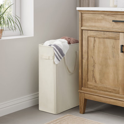 45L Slim Laundry Hamper Narrow Laundry Basket With Handle Foldable Dirty Clothes Portable Skinny Hamper Organizer Storage Bins (22 Inches, Beige)