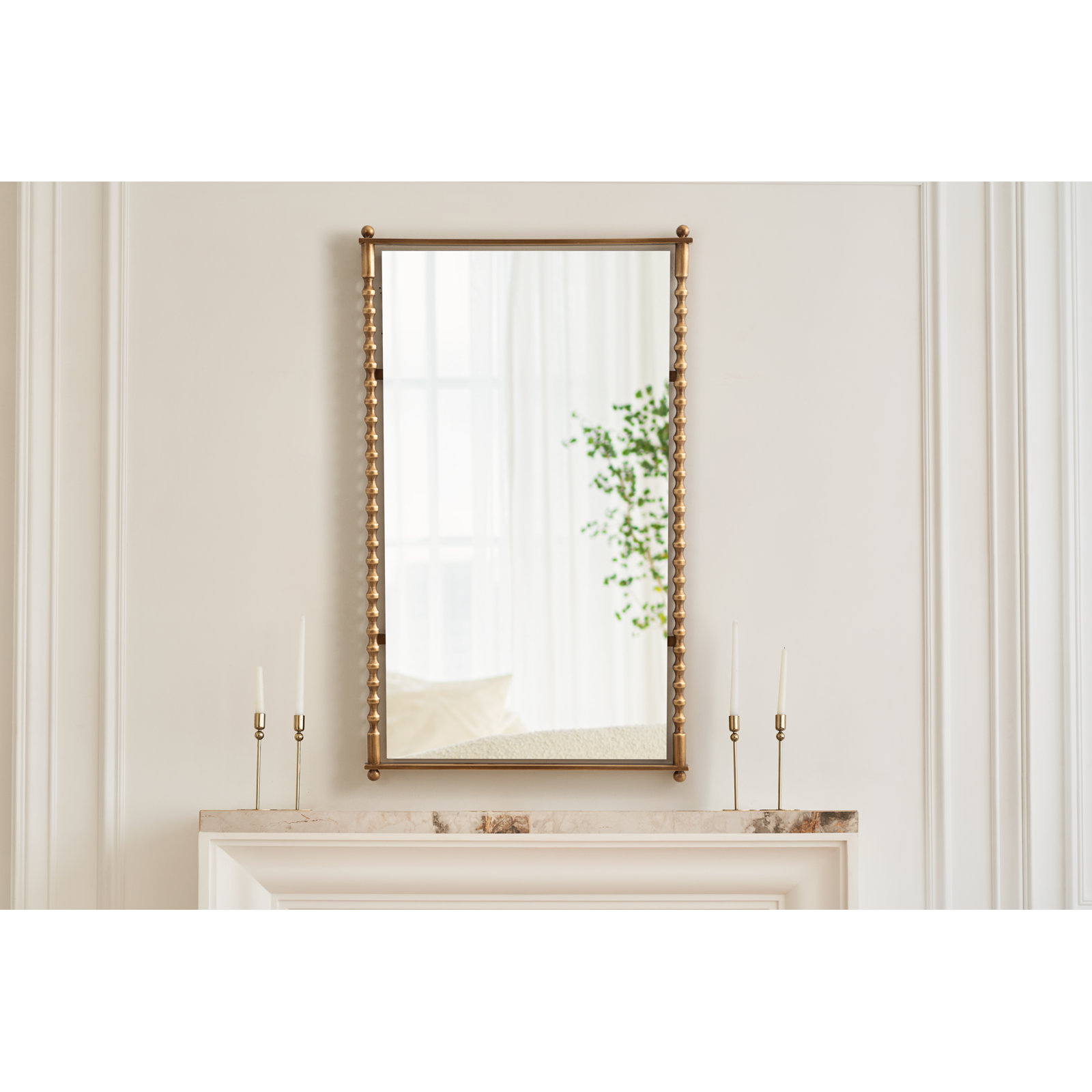 Prisha Turned Metal Rectangle Wall Mirror for Use as Bedroom Stand Up Mirror