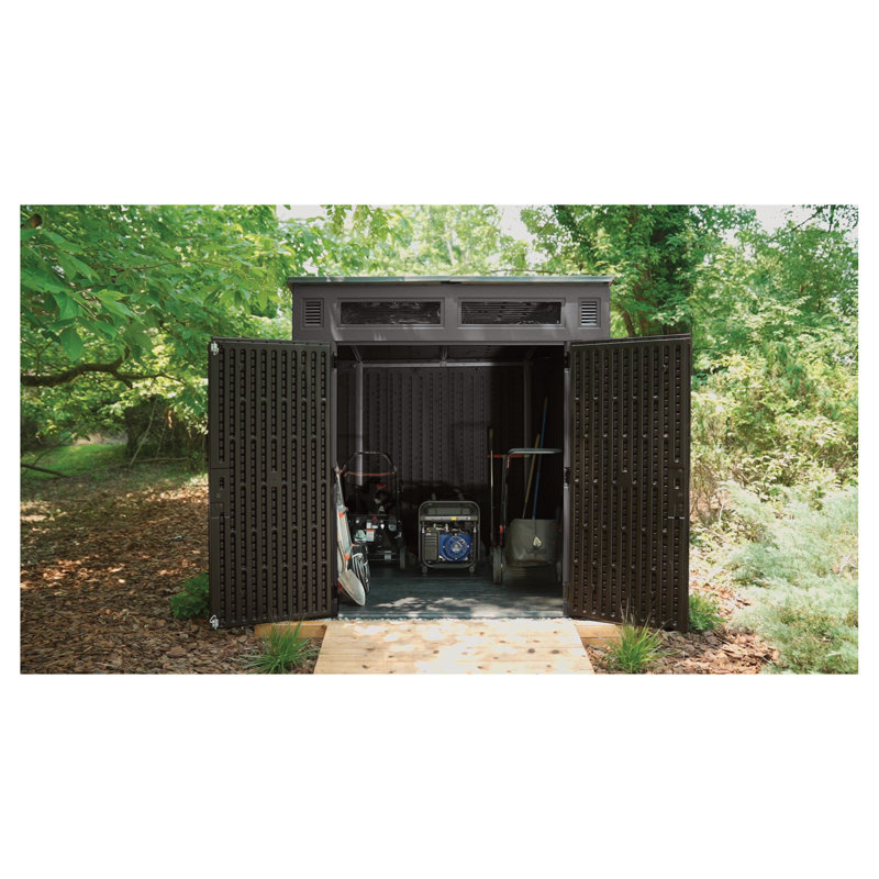 Remise de rangement en résine avec plancher renforcé l 86,5 po x P 87,5 po Suncast, fabriquée aux États-Unis, Stoney