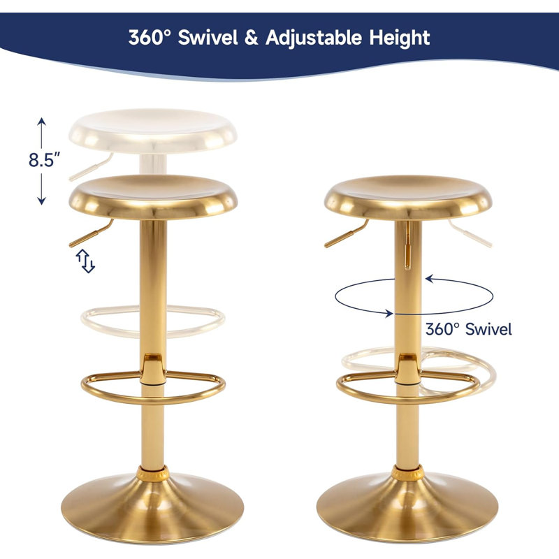 Kikuye Swivel Adjustable Height Bar Stool Set Of 2 Adjustable Counter Height Chairs With Footrest For Kitchen, Dining Room