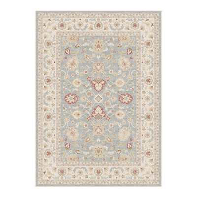 Luna Beige/Blue Machine Washable Oriental Area Rug