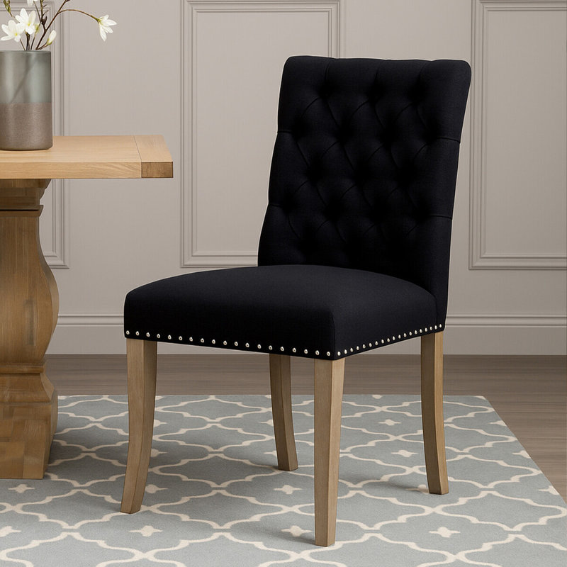Bronstein 52cm H Tufted Linen Upholstered Side Chair, Black