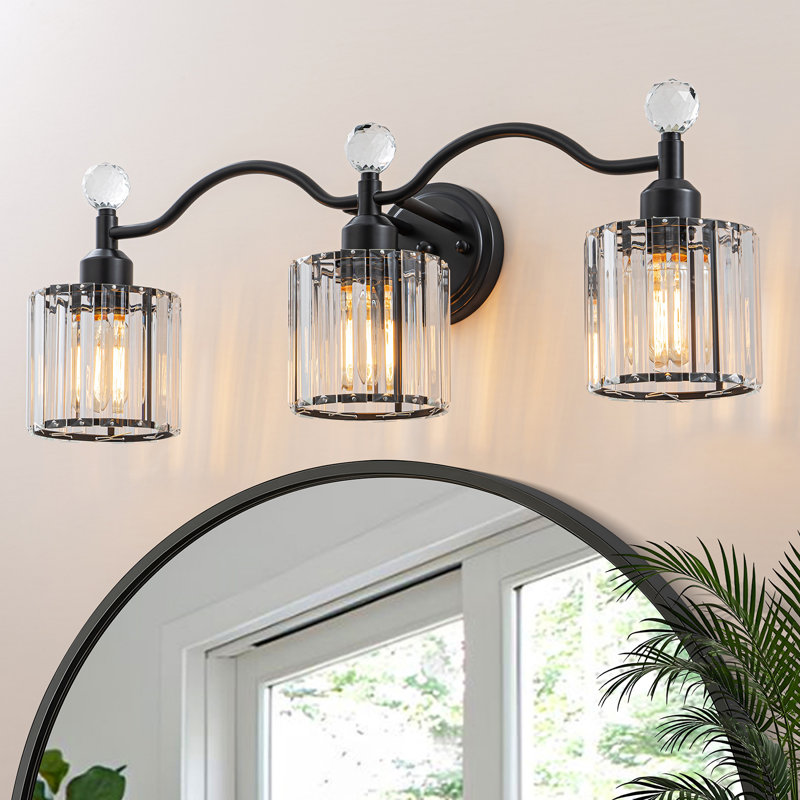 Éclairage pour salle de bain 3 lumières en verre cristal, Noir mat