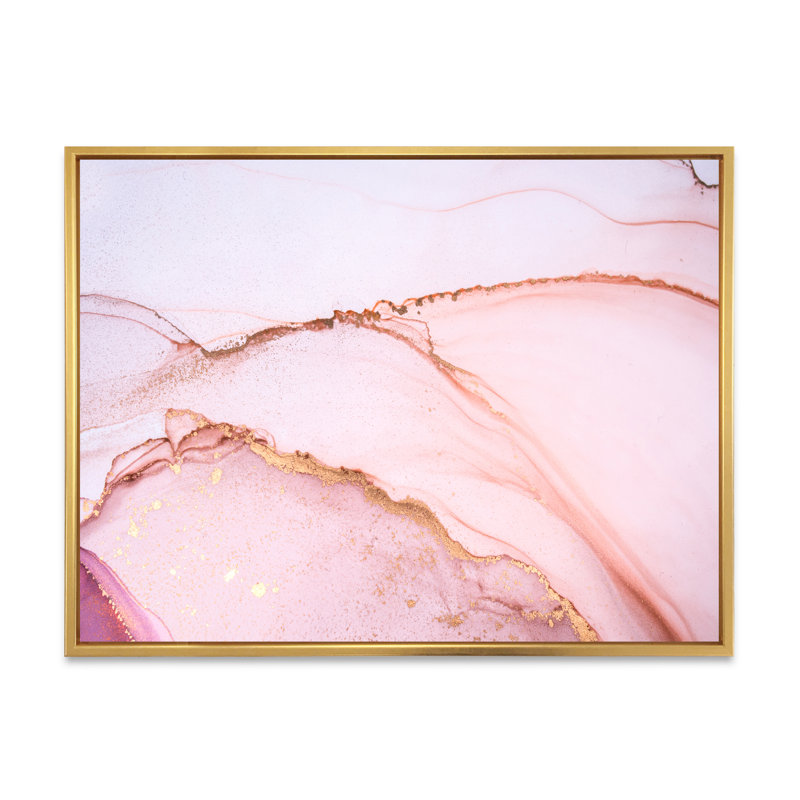 Reproduction d'art sur toile, or et rose marbré, H 8 po x l 12 po x P 1 po, Toile avec cadre flottant or