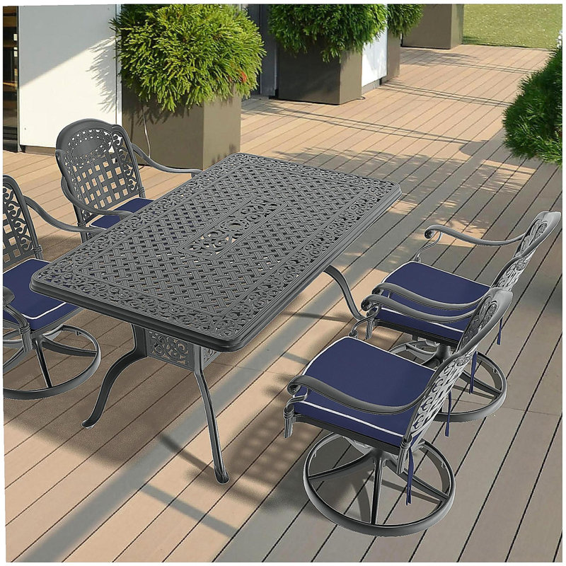 5-Piece All-Weather Cast Aluminum Dining Set, Include 4 Swivel Chairs and Rectangular Table With Black Frame (same sku:1710S00460)
