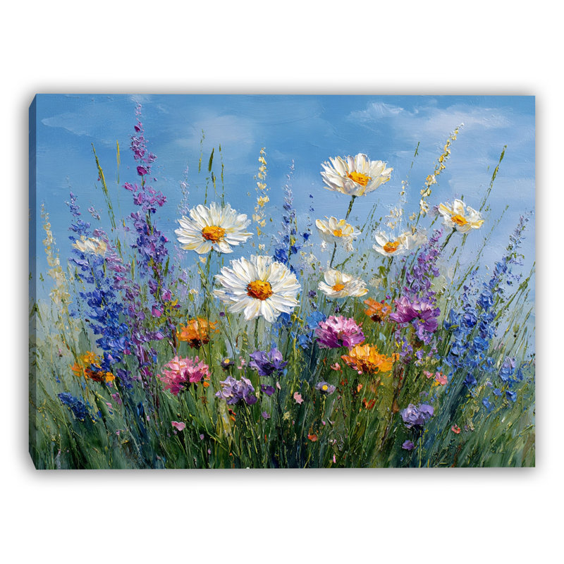 Daisy Field Under Blue Sky Wrapped Canvas Wall Art, 24"H x 36"W x 1.5"D