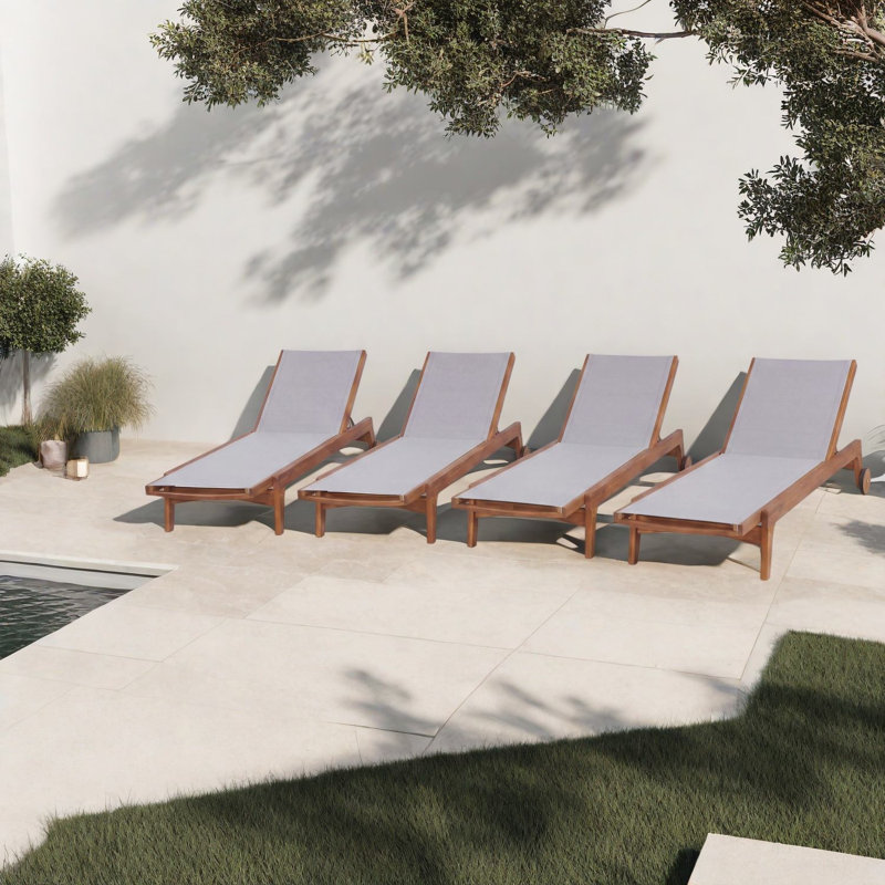 Chaises longues portatives pour patio, en bois d'acacia et maille grise, style moderne pour piscine, Ne s'applique pas 1