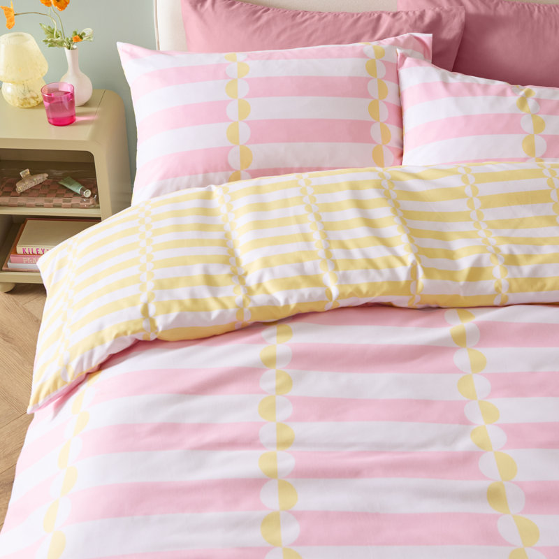 Lottie Polyester Abstract Duvet Cover Set with Pillowcases Included, Pink/Yellow/White
