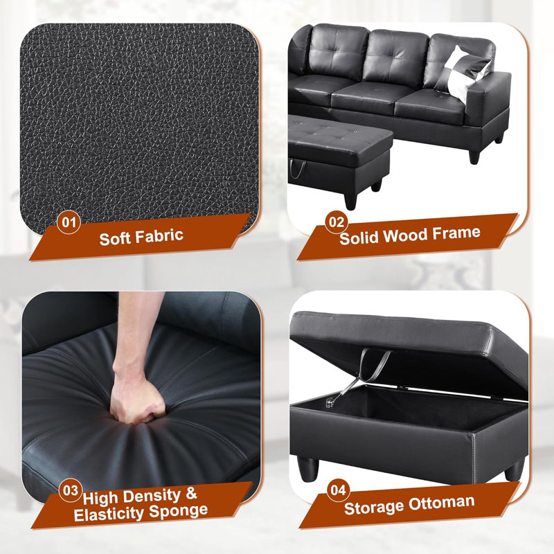 Ebern Designs 3 - Piece Faux Leather Sectional - Wayfair Canada