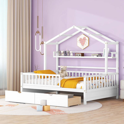 Wooden House Bed with 2 Drawers