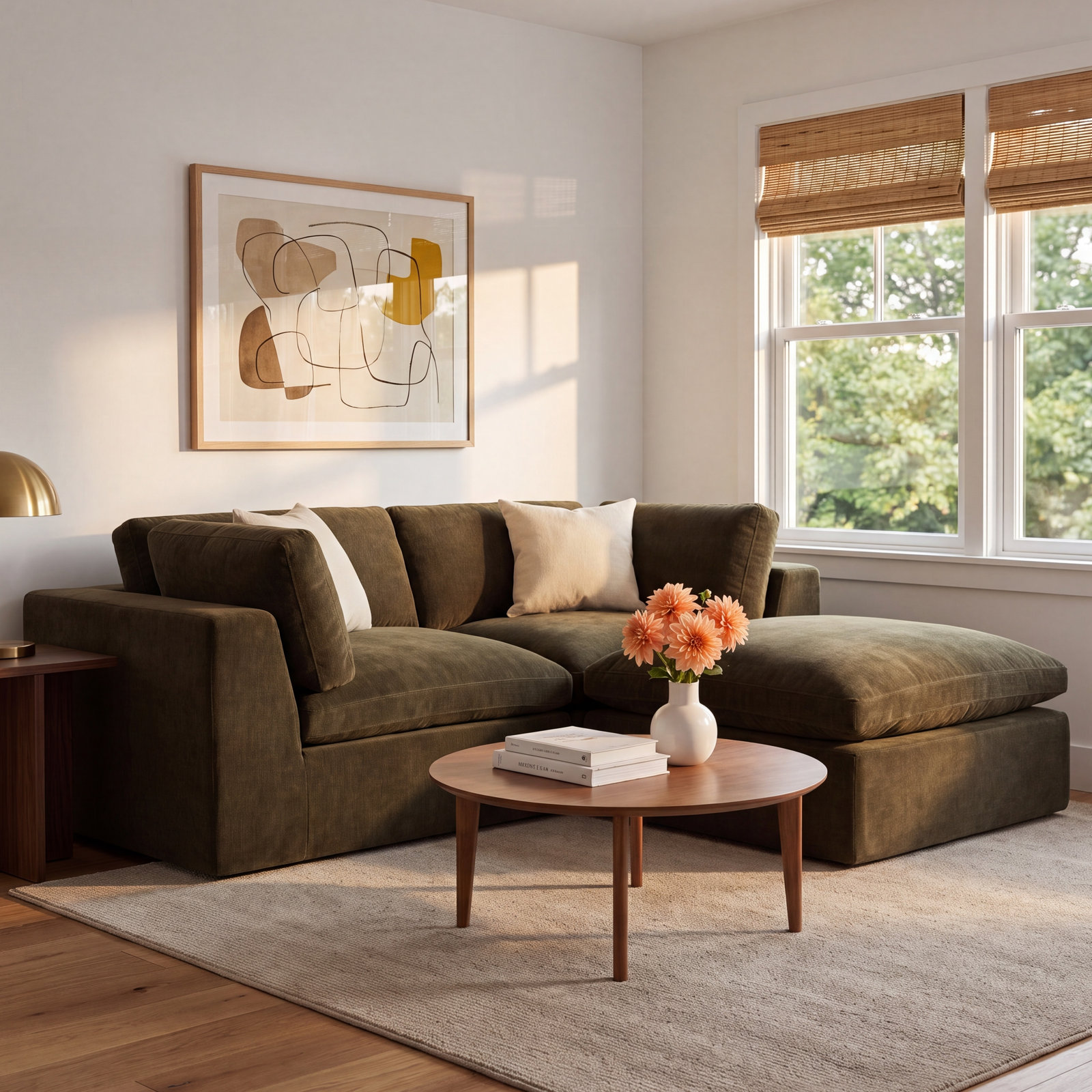 Calder Modular Upholstered Reversible L-Sectional, Green Polyester
