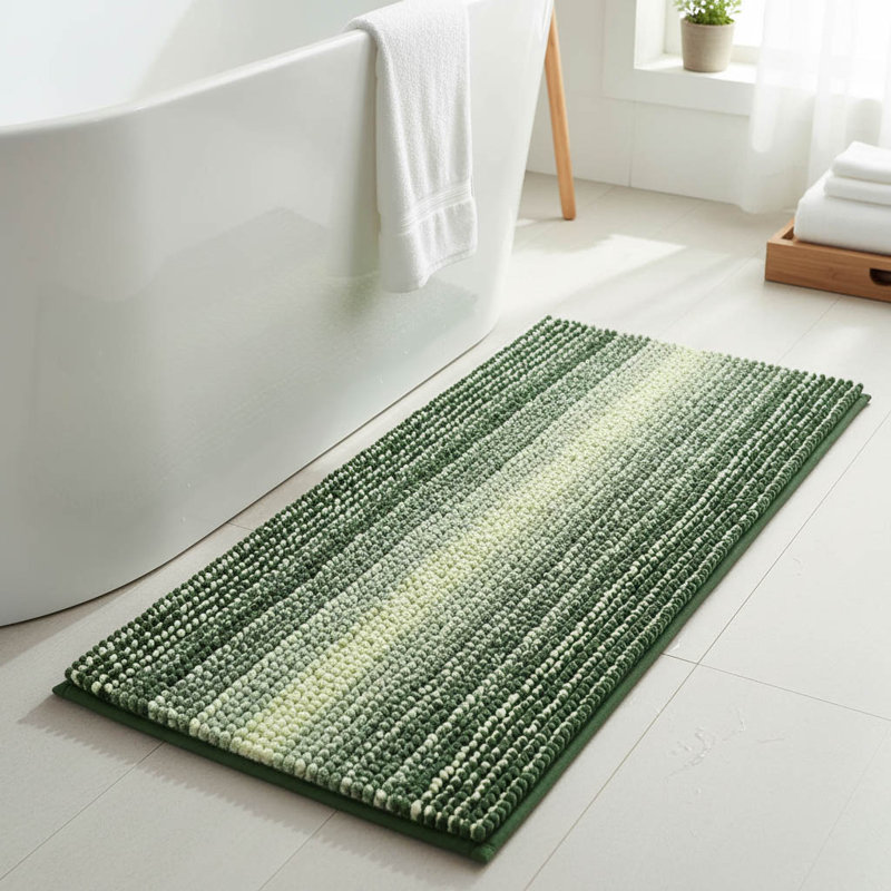 Chenille Non-Slip Bath Mat, Sage/Cream