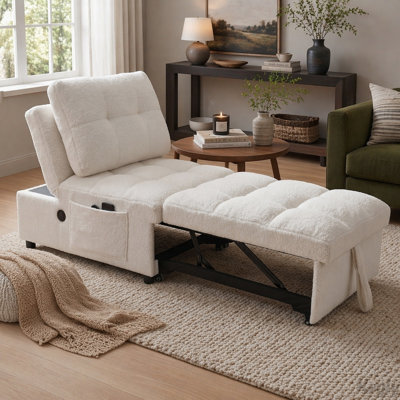 Canapé-lit convertible sans accoudoirs avec tissu Teddy et port USB