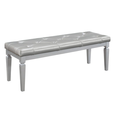 Bedroom Bench With Silver Faux Leather And Foam Cushion Layer Modern In Cushioning
