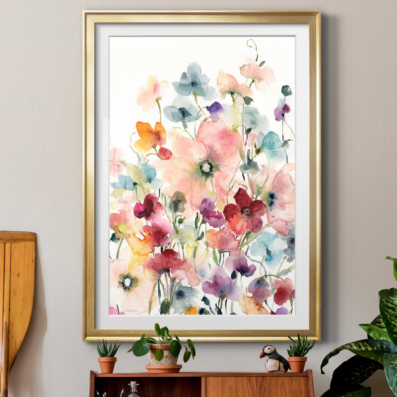 Coquelicots et petits pois - Reproduction d'art sur papier encadrée, H 30,5 po x l 42,5 po x P 1,5 po, Papier avec cadre doré