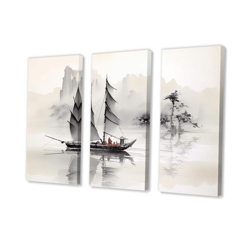 Asian Art Saililier Sumi III - 3 pièces sur toile tendue, H 32 po x l 48 po x P 1 po