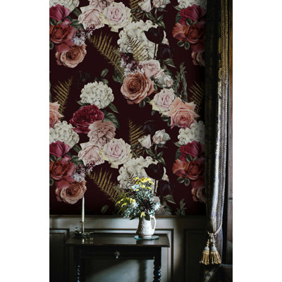 Papier peint floral rose foncé avec des fleurs de rosé