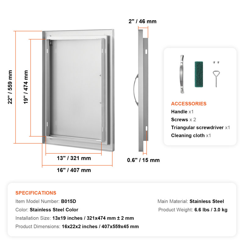 VEVOR Single Door 16'' W x 0.03'' D Steel Access Door