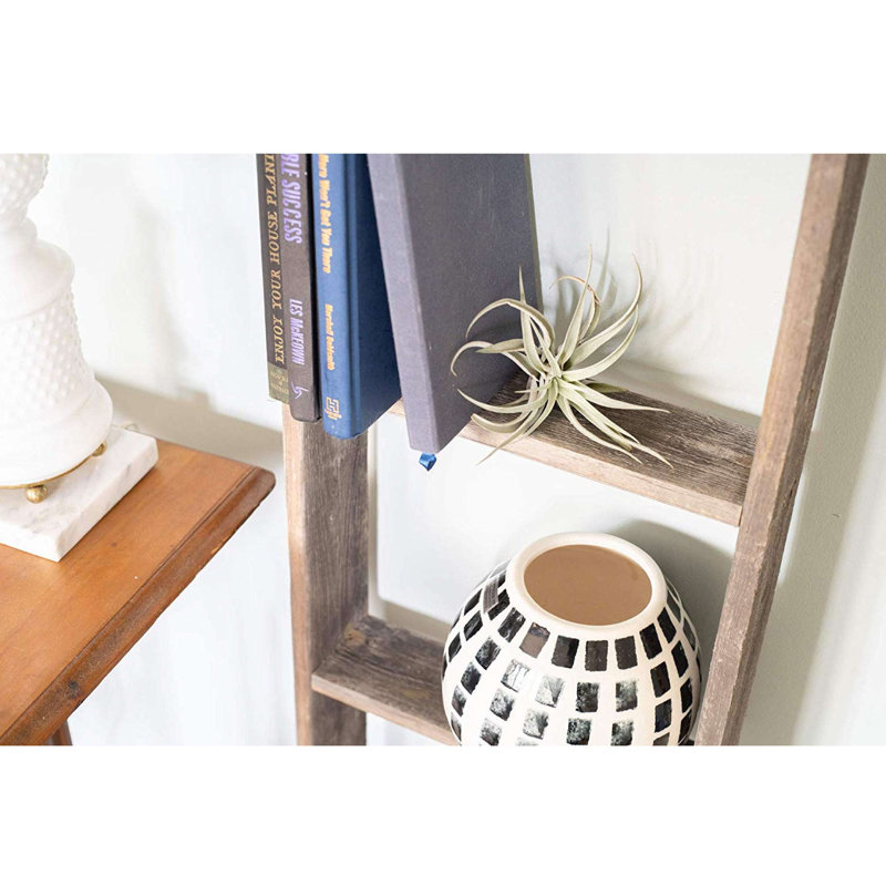 Étagère en bois rustique à 4 marches, H 60 po x l 13 po x P 4 po, Gris patiné
