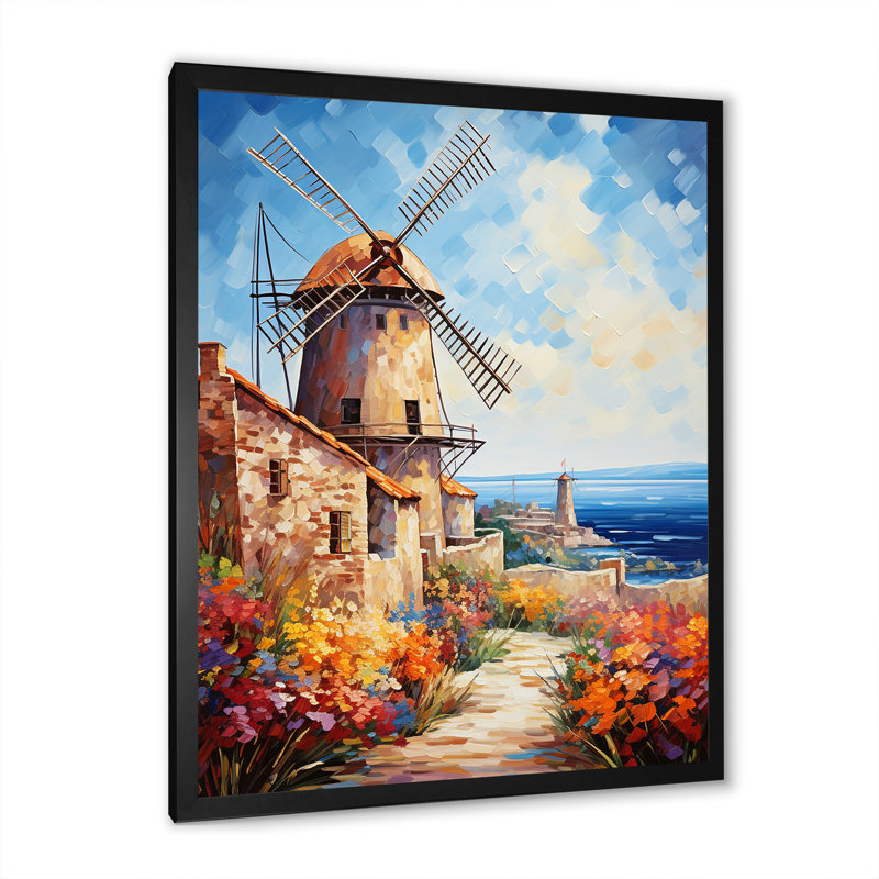 «Windmill Sunny Coastal Views - Wind Turbines», art mural, Cadre simple noir, H 32 po x l 16 po x P 1 po