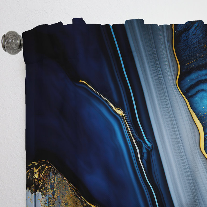 Aldegonde - Abstract Geode Geometric Blue II - Modern Curtain - Velvet Room Darkening - 1 panel, 52" W x 108" L