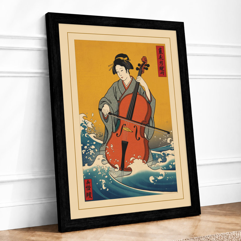 Woman With Cello, Japanese Print Japandi - Print, Black, A4 - 29.7 x 21.0 cm