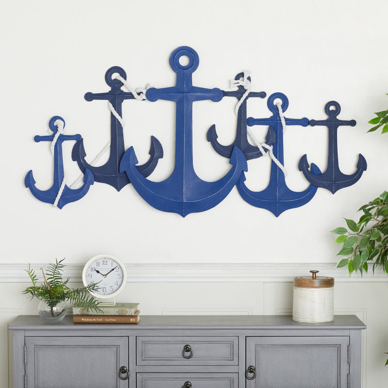Décoration murale ancrage intérieur en métal bleu et corde blanche