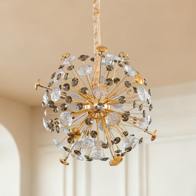  Lustre en cristal pour salle à manger, plafonnier moderne 12 lumières avec cristal transparent, température de couleur réglable 3000K-6000K, comprend des ampoules G4, gris fumé