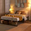 Structure de lit plateforme en métal avec rangement sous le lit, support de lattes en acier robuste, aucun sommier requis, assemblage facile, cadre de lit noir pour la chambre à coucher-392694545