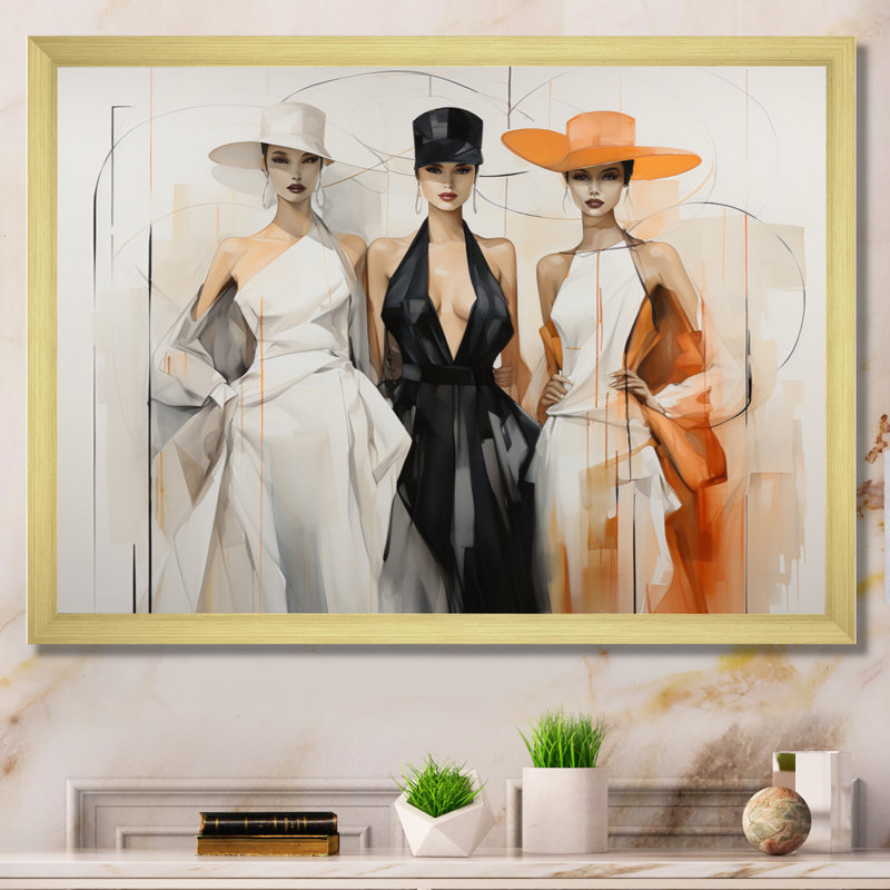 Silhouette géométrique Fashion I - impression, H 16 po x l 32 po x P 1 po, Cadre doré simple