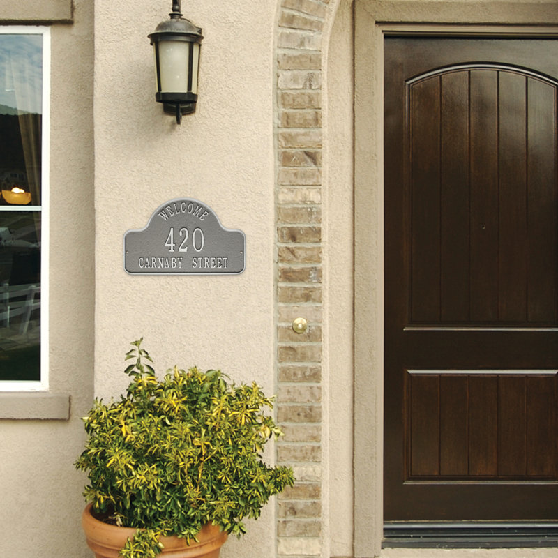 Plaque d'adresse murale Lexy Welcome 2 Line, Étain/Argent, Oui