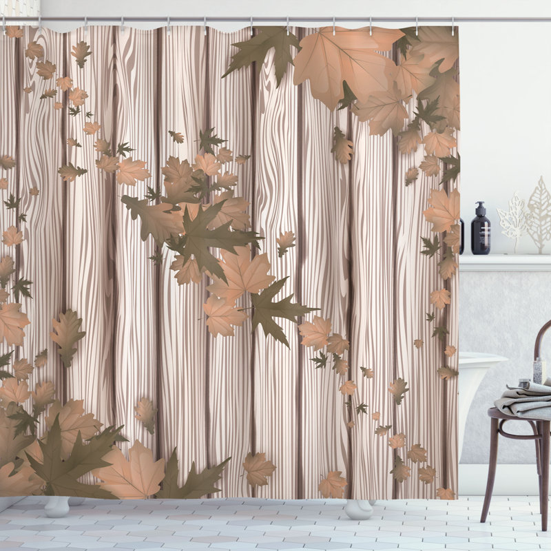 Autumn Shower Curtain Set + Hooks, 69"H x 70"W, Tan Champagne