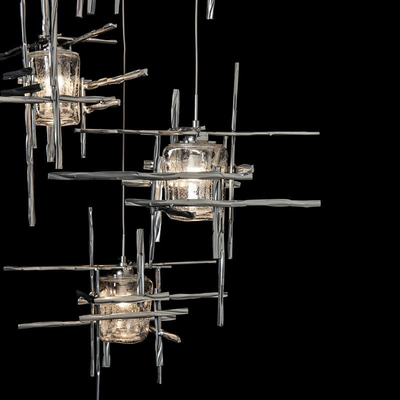 Tura 5 - Light Cluster Pendant, 50" - 130", Seeded Clear, Sterling
