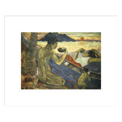 «A Canoe (Tahitian Family») par Paul Gauguin - Impression giclée encadrée