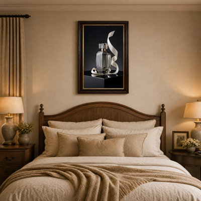 Faceted Glass Perfume Bottle With White Ribbon Canvas Wall Art