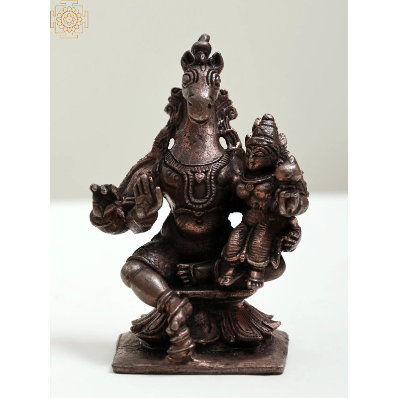 Petite figurine d'avocat Hayagreeva de Vishnu avec son épouse Lakshmi