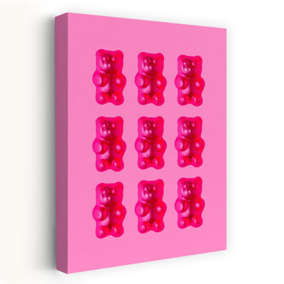 Sweet Pink Gummy Bears Vibrant Contemporary Bear Wall Art Print