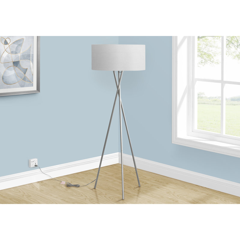 Lighting, 62"h, Floor Lamp, Nickel Metal, Grey Shade, Contemporary, Silver, Light Grey
