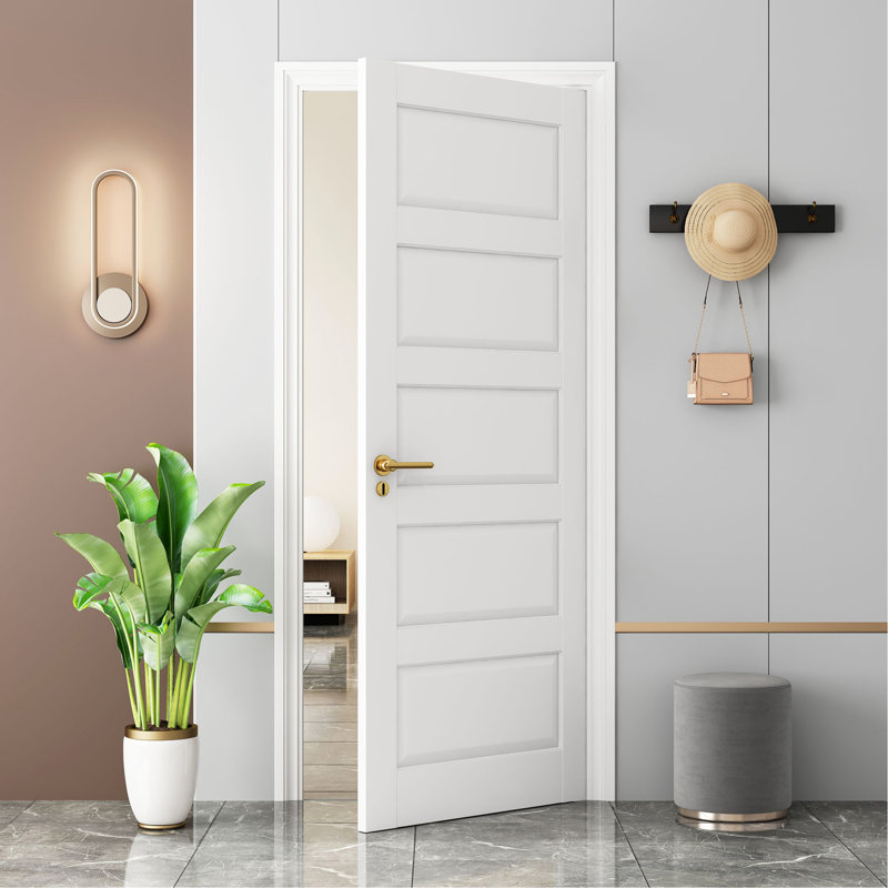 28" X 80"5-Panel Interior Door,White Primed Panel French Door for Closet Pantry Bedroom Livingroom Study Office, Pocket, Barn Doors-Shaker w/o Hardware Frame