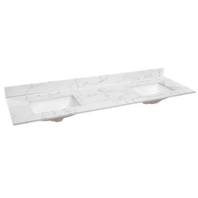 Plateau de meuble-lavabo double 73 po en pierre reconstituée avec lavabo - pour remplacement de meuble-lavabo, sans armoire