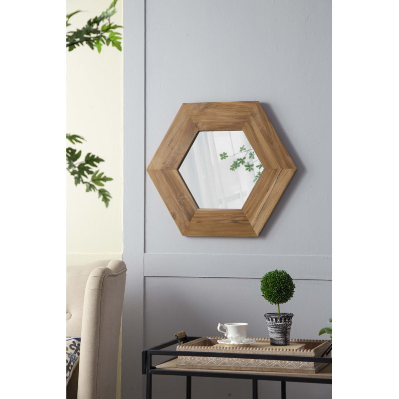 Miroir hexagonal 18,5 "x 18,5" avec cadre en bois massif, Naturel