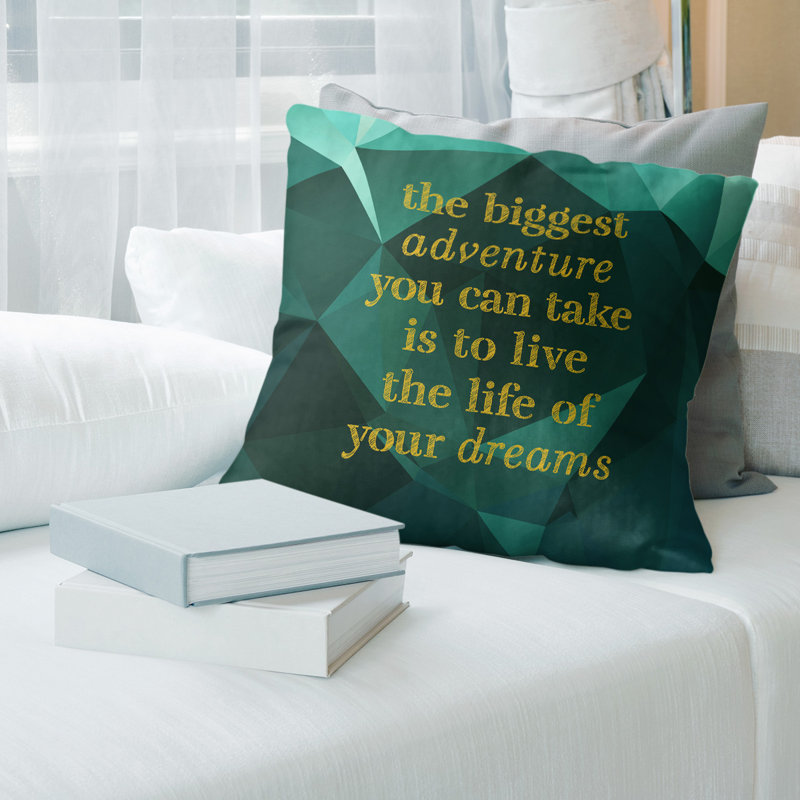 Housse de coussin en lin pour le plus grand témoignage adventure, 18 po x 18 po, Émeraude / doré