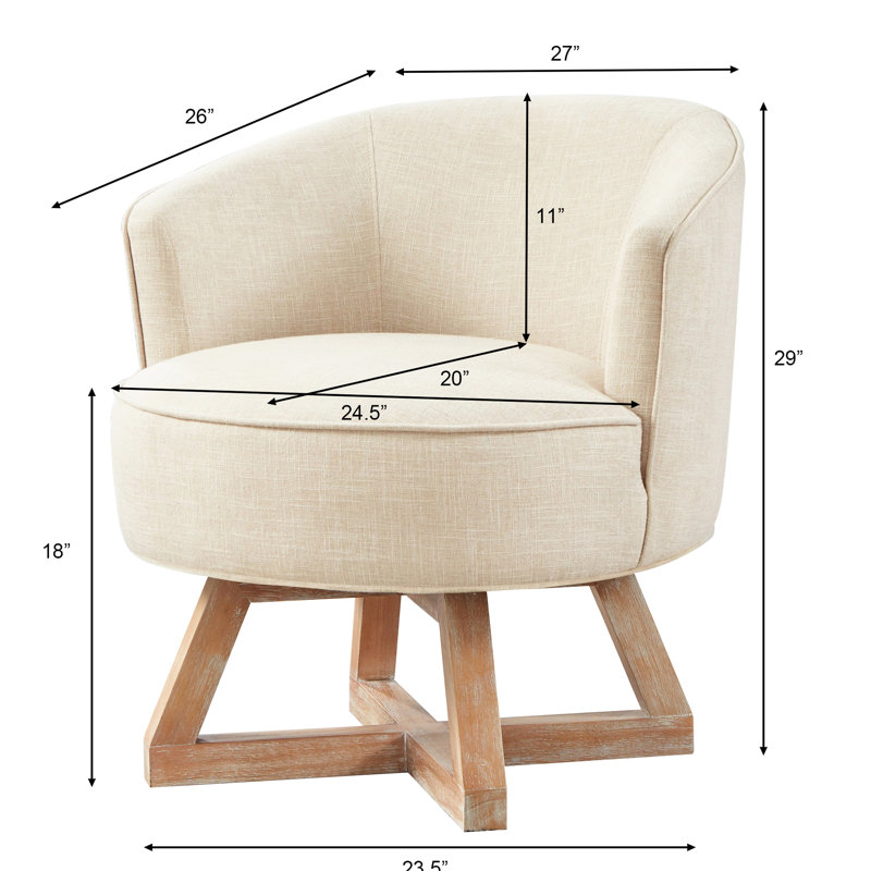 Fauteuil pivotant en lin beige avec rotation à 360° et structure stable en bois avec coussin moelleux